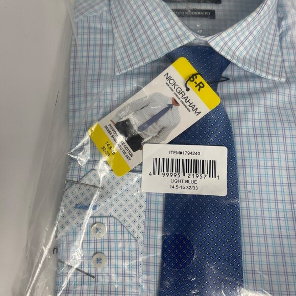 Nick Graham Men’s Dress Shirt & Tie Set Light Blue 14-15 32/33 Modern Fit NWT - Picture 5 of 12